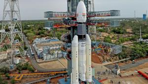 Chandrayaan 2 Launch Mission: The Geosynchronous Satellite Launch Vehicle Mark III (GSLV Mk 3) or 'Bahubali' is seen at the second launch pad ahead of the launch of Chandrayaan-2, in Sriharikota.(PTI) Chandrayaan 2 Launch Mission: The Geosynchronous Satellite Launch Vehicle Mark III (GSLV Mk 3) or 'Bahubali' is seen at the second launch pad ahead of the launch of Chandrayaan-2, in Sriharikota.(PTI)