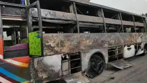 The damaged double-decker bus in Kurukshetra(HT Photo) The damaged double-decker bus in Kurukshetra(HT Photo)