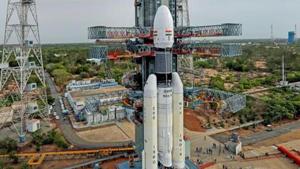 Sriharikota: In this picture released by ISRO Thursday, July 11, 2019, the Geosynchronous Satellite Launch Vehicle Mark III (GSLV Mk 3) or 'Bahubali' is seen at the second launch pad ahead of the launch of Chandrayaan-2, in Sriharikota.(PTI) Sriharikota: In this picture released by ISRO Thursday, July 11, 2019, the Geosynchronous Satellite Launch Vehicle Mark III (GSLV Mk 3) or 'Bahubali' is seen at the second launch pad ahead of the launch of Chandrayaan-2, in Sriharikota.(PTI)