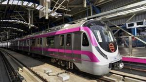 Train services on the Delhi Metro’s Magenta Line were disrupted due to a technical issue on Sunday morning(PTI) Train services on the Delhi Metro’s Magenta Line were disrupted due to a technical issue on Sunday morning(PTI)