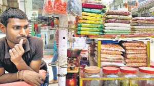The Vanshraj Sweets, Supari and Chooran, a roadside shack in Gurugram’s Sadar Bazar, is manned by Dileep Kumar.(HT Photo) The Vanshraj Sweets, Supari and Chooran, a roadside shack in Gurugram’s Sadar Bazar, is manned by Dileep Kumar.(HT Photo)