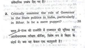The question asked the students to “Critically examine the role of the Governor in state politics of India, especially in the context of Bihar. Is he just a puppet?”, according to ANI.(ANI Twitter) The question asked the students to “Critically examine the role of the Governor in state politics of India, especially in the context of Bihar. Is he just a puppet?”, according to ANI.(ANI Twitter)