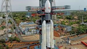 Sriharikota: In this picture released by ISRO Thursday, July 11, 2019, the Geosynchronous Satellite Launch Vehicle Mark III (GSLV Mk 3) or 'Bahubali' is seen at the second launch pad ahead of the launch of Chandrayaan-2, in Sriharikota.(PTI) Sriharikota: In this picture released by ISRO Thursday, July 11, 2019, the Geosynchronous Satellite Launch Vehicle Mark III (GSLV Mk 3) or 'Bahubali' is seen at the second launch pad ahead of the launch of Chandrayaan-2, in Sriharikota.(PTI)
