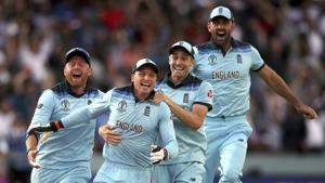 England's Jos Buttler, second left, celebrates with teammates(PTI) England's Jos Buttler, second left, celebrates with teammates(PTI)