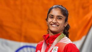 File photo of Vinesh Phogat after winning gold at the Commonwealth Games 2018 in Gold Coast, Australia.(PTI) File photo of Vinesh Phogat after winning gold at the Commonwealth Games 2018 in Gold Coast, Australia.(PTI)