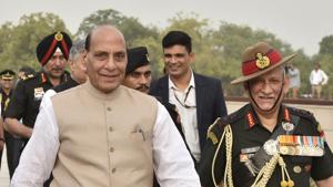 Union defence minister Rajnath Singh with Army chief General Bipin Rawat.(Sanjeev Verma/HT Photo) Union defence minister Rajnath Singh with Army chief General Bipin Rawat.(Sanjeev Verma/HT Photo)