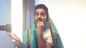 Ayushmann Khurrana has shared a picture of himself dressed in a saree. Ayushmann Khurrana has shared a picture of himself dressed in a saree.