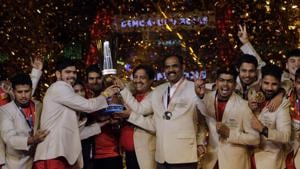 File image of members of Bengaluru Bulls celebrating with the winners trophy.(AP) File image of members of Bengaluru Bulls celebrating with the winners trophy.(AP)