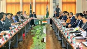 Indian and Pakistani officials during a bilateral talk meeting held in relation with the construction of the Kartarpur Sahib Corridor that will connect pilgrims to the Gurdwara in Kartarpur Sahib on March 2019.(HTFile) Indian and Pakistani officials during a bilateral talk meeting held in relation with the construction of the Kartarpur Sahib Corridor that will connect pilgrims to the Gurdwara in Kartarpur Sahib on March 2019.(HTFile)