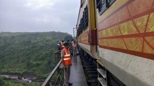 The incident took place when the train was navigating a 200-ft long viaduct on Thursday early morning(HT photo) The incident took place when the train was navigating a 200-ft long viaduct on Thursday early morning(HT photo)