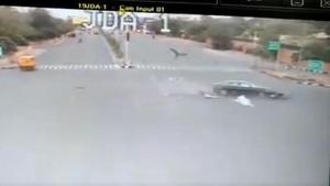 The speeding car was going to Rajapark from Rambagh area when it hit the scooty, tossing its rider Abhay Dagar (45) in the air multiple times.(Photo: Twitter/Screengrab) The speeding car was going to Rajapark from Rambagh area when it hit the scooty, tossing its rider Abhay Dagar (45) in the air multiple times.(Photo: Twitter/Screengrab)