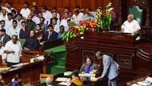 Karnataka Assembly Floor Test: Karnataka Chief Minister H D Kumaraswamy speaks during the assembly session at Vidhana Soudha in Bengaluru, Friday, July 19, 2019.(PTI photo) Karnataka Assembly Floor Test: Karnataka Chief Minister H D Kumaraswamy speaks during the assembly session at Vidhana Soudha in Bengaluru, Friday, July 19, 2019.(PTI photo)