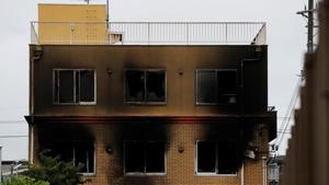 Kyoto Animation building which was torched by arson attack is seen in Kyoto, Japan, July 19, 2019. Most of the dead were killed by carbon dioxide inhalation, NHK said.(REUTERS PHOTO) Kyoto Animation building which was torched by arson attack is seen in Kyoto, Japan, July 19, 2019. Most of the dead were killed by carbon dioxide inhalation, NHK said.(REUTERS PHOTO)