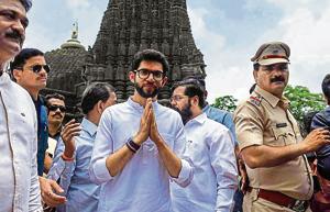 Shiv Sena leader Aaditya Thackeray at Trimbakeshwar Temple in Nashik on Saturday.(Pramod Thakur/HT) Shiv Sena leader Aaditya Thackeray at Trimbakeshwar Temple in Nashik on Saturday.(Pramod Thakur/HT)