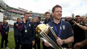 England's Eoin Morgan with the Trophy during celebrations marking their Cricket World Cup victory on Sunday over New Zealand, during at the Oval cricket ground in London Monday July 15, 2019.(AP) England's Eoin Morgan with the Trophy during celebrations marking their Cricket World Cup victory on Sunday over New Zealand, during at the Oval cricket ground in London Monday July 15, 2019.(AP)