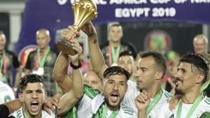 Algeria's players celebrates with the trophy at the end of the African Cup of Nations final soccer match between Algeria and Senegal in Cairo International stadium in Cairo, Egypt, Friday, July 19, 2019. Algeria won 1-0.(AP) Algeria's players celebrates with the trophy at the end of the African Cup of Nations final soccer match between Algeria and Senegal in Cairo International stadium in Cairo, Egypt, Friday, July 19, 2019. Algeria won 1-0.(AP)