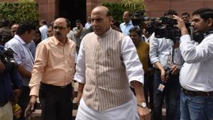 Defence Minister Rajnath Singh leaves Parliament after attending the budget session in New Delhi.(Mohd Zakir/HT PHOTO) Defence Minister Rajnath Singh leaves Parliament after attending the budget session in New Delhi.(Mohd Zakir/HT PHOTO)