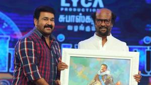 Actors Rajinikanth and Mohanlal at the audio launch of Suriya’s Kaappaan. Actors Rajinikanth and Mohanlal at the audio launch of Suriya’s Kaappaan.