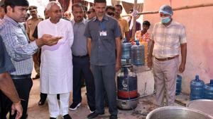 Bihar Chief Minister Nitish Kumar at a flood relief camp at Sitamarhi on Sunday, July 21, 2019.(ANI) Bihar Chief Minister Nitish Kumar at a flood relief camp at Sitamarhi on Sunday, July 21, 2019.(ANI)