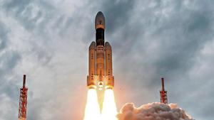 At 2.43pm, the 14-storey-tall GSLV Mark III rocket blasted off from the Satish Dhawan Space Centre in Andhra Pradesh’s Sriharikota with the 3,850kg Chandrayaan-2 spacecraft, exactly a week after the launch was called off due to a technical snag. (PTI Photo) At 2.43pm, the 14-storey-tall GSLV Mark III rocket blasted off from the Satish Dhawan Space Centre in Andhra Pradesh’s Sriharikota with the 3,850kg Chandrayaan-2 spacecraft, exactly a week after the launch was called off due to a technical snag. (PTI Photo)
