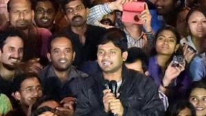 In this file photo dated March 03, 2016, Jawaharlal Nehru University Students' Union (JNUSU) president Kanhaiya Kumar raises slogans after reaching at the JNU campus upon his release on bail, in New Delhi.(PTI file photo) In this file photo dated March 03, 2016, Jawaharlal Nehru University Students' Union (JNUSU) president Kanhaiya Kumar raises slogans after reaching at the JNU campus upon his release on bail, in New Delhi.(PTI file photo)