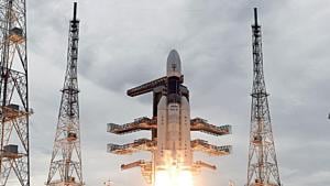 The Geosynchronous Satellite Launch Vehicle, GSLV MkIII-M1 rocket, carrying Chandrayaan-2 spacecraft, lifting off from the Second Launch Pad at the Satish Dhawan Space Centre in Sriharikota.(ANI Photo) The Geosynchronous Satellite Launch Vehicle, GSLV MkIII-M1 rocket, carrying Chandrayaan-2 spacecraft, lifting off from the Second Launch Pad at the Satish Dhawan Space Centre in Sriharikota.(ANI Photo)