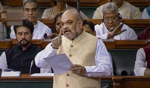 Union Home Minister Amit Shah speaks in the Lok Sabha, during the Budget Session of Parliament.(PTI Photo) Union Home Minister Amit Shah speaks in the Lok Sabha, during the Budget Session of Parliament.(PTI Photo)