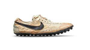 The Nike ‘Moon Shoe’ one of only about 12 pairs of the handmade running shoe designed by Nike co-founder and legendary Oregon University track coach Bill Bowerman, is seen in this Sotheby's image released on July 11, 2019.(REUTERS)