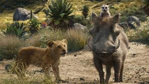 This file image released by Disney shows, from left, young Simba, voiced by JD McCrary, Timon, voiced by Billy Eichner, and Pumbaa, voiced by Seth Rogen, in a scene from The Lion King.(AP) This file image released by Disney shows, from left, young Simba, voiced by JD McCrary, Timon, voiced by Billy Eichner, and Pumbaa, voiced by Seth Rogen, in a scene from The Lion King.(AP)