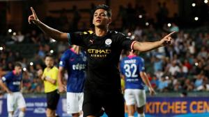 Manchester City's Nabil Touaizi celebrates scoring their fifth goal.(REUTERS) Manchester City's Nabil Touaizi celebrates scoring their fifth goal.(REUTERS)
