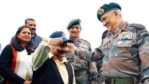 Chief of Army Staff General Bipin Rawat with war veteran Naik Deep Chand who was injured in army operation, during the ‘Vijay Diwas’ celebrations in Drass on Thursday.(ANI Photo) Chief of Army Staff General Bipin Rawat with war veteran Naik Deep Chand who was injured in army operation, during the ‘Vijay Diwas’ celebrations in Drass on Thursday.(ANI Photo)