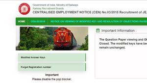 RRB JE exam modified answer key: The Railway Recruitment Board has released the final answer key of the first stage computer based test (CBT) to recruit junior engineers (JE) (CEN 03/2018).