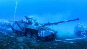 A sunken Jordanian Armed Forces' Khalid battle tank on the seabed of the Red Sea submerged to be part of a new underwater military museum.(AFP PHOTO / HANDOUT AQABA SPECIAL ECONOMIC ZONE AUTHORTY) A sunken Jordanian Armed Forces' Khalid battle tank on the seabed of the Red Sea submerged to be part of a new underwater military museum.(AFP PHOTO / HANDOUT AQABA SPECIAL ECONOMIC ZONE AUTHORTY)