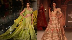 Malaika Arora and Kriti Sanon walk the ramp at FDCI India Couture Week 2019 in Delhi.(AFP/IANS) Malaika Arora and Kriti Sanon walk the ramp at FDCI India Couture Week 2019 in Delhi.(AFP/IANS)
