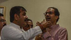 Shiv Sena president Uddhav Thackeray with Mumbai NCP chief Sachin Ahir .(Kunal Patil/HT Photo) Shiv Sena president Uddhav Thackeray with Mumbai NCP chief Sachin Ahir .(Kunal Patil/HT Photo)