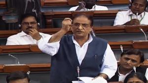 Azam Khan and his boss Akhilesh Yadav weren’t in the House when members flagged his remarks soon after question hour.(ANI) Azam Khan and his boss Akhilesh Yadav weren’t in the House when members flagged his remarks soon after question hour.(ANI)