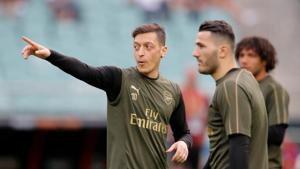 Arsenal's Mesut Ozil and Sead Kolasinac during training(REUTERS) Arsenal's Mesut Ozil and Sead Kolasinac during training(REUTERS)