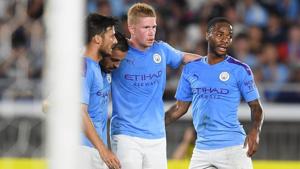 Manchester City's midfielder Kevin De Bruyne celebrates after scoring during a friendly football match.(AFP) Manchester City's midfielder Kevin De Bruyne celebrates after scoring during a friendly football match.(AFP)