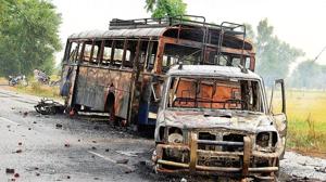 Police vehicles torched by anti-sacrilege protesters at Behbal Kalan village in Faridkot in October 2015(HT File Photo) Police vehicles torched by anti-sacrilege protesters at Behbal Kalan village in Faridkot in October 2015(HT File Photo)
