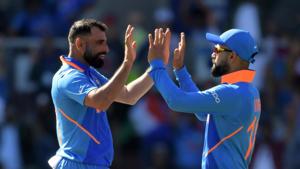 India pacer Mohammed Shami (L) US visa was rejected initially because of domestic violence charges against him.(AFP) India pacer Mohammed Shami (L) US visa was rejected initially because of domestic violence charges against him.(AFP)