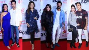 Divyanka Tripathi and Vivek Dahiya, Raveena Tandon, Urvashi Dholakia, Anuj Sachdeva, Yuvika Chaudhary and Prince Narula at Nach Baliye bash. Divyanka Tripathi and Vivek Dahiya, Raveena Tandon, Urvashi Dholakia, Anuj Sachdeva, Yuvika Chaudhary and Prince Narula at Nach Baliye bash.