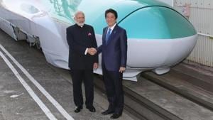 PM Narendra Modi with his Japanese counterpart Shinzo Abe during inspection of a bullet train manufacturing plant in Kobe, Hyogo prefecture on Novermber 12, 2016.(AFP Photo) PM Narendra Modi with his Japanese counterpart Shinzo Abe during inspection of a bullet train manufacturing plant in Kobe, Hyogo prefecture on Novermber 12, 2016.(AFP Photo)
