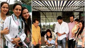 Esha Deol shared photos featuring Dharmendra and Hema Malini from sister Ahana’s birthday party on Sunday.(Instagram)