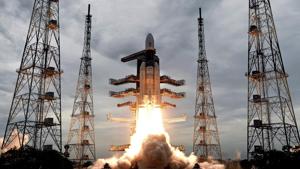 Photo released by the Indian Space Research Organization (ISRO) shows its Geosynchronous Satellite launch Vehicle (GSLV) MkIII carrying Chandrayaan-2 lift off from Satish Dhawan Space Center in Sriharikota.(AP Photo) Photo released by the Indian Space Research Organization (ISRO) shows its Geosynchronous Satellite launch Vehicle (GSLV) MkIII carrying Chandrayaan-2 lift off from Satish Dhawan Space Center in Sriharikota.(AP Photo)