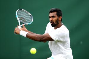 Prajnesh Gunneswaran of India plays a backhand.(Getty Images) Prajnesh Gunneswaran of India plays a backhand.(Getty Images)