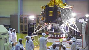 Scientists and employees view the Chandrayaan-2 spacecraft Lander module at the Indian Space Research Organization Satellite Integration and Test Establishment (ISITE) at the ISRO headquarters in Bengaluru(Bloomberg) Scientists and employees view the Chandrayaan-2 spacecraft Lander module at the Indian Space Research Organization Satellite Integration and Test Establishment (ISITE) at the ISRO headquarters in Bengaluru(Bloomberg)