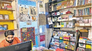 The book shop at the back of Regal cinema building is so small that three browsers make it feel jam-packed.(HT Photo) The book shop at the back of Regal cinema building is so small that three browsers make it feel jam-packed.(HT Photo)