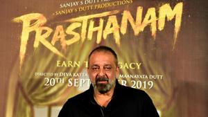 Sanjay Dutt during his 60th birthday celebrations at thee launch of Prasthanam in Mumbai on July 29.(AFP) Sanjay Dutt during his 60th birthday celebrations at thee launch of Prasthanam in Mumbai on July 29.(AFP)