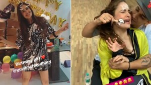 Yuvika Chaudhary celebrated her birthday with cakes and balloons.