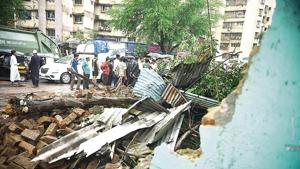A compound wall collapse in which one person dead and other two injured at Manubhai Sheth CHS chawl,Chandivali MHADA colony in Mumbai, on Friday, August 2, 2019.(Photo by Pramod Thakur/ Hindustan Times) A compound wall collapse in which one person dead and other two injured at Manubhai Sheth CHS chawl,Chandivali MHADA colony in Mumbai, on Friday, August 2, 2019.(Photo by Pramod Thakur/ Hindustan Times)